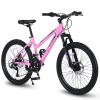 S26103 26 inch Mountain Bike for Teenagers Girls Women, Shimano 21 Speeds Gear MTB with Dual Disc Brakes and 100mm Front Suspension, White/Pink