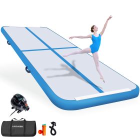 Gymnastics Mat Air Mats 10ft /13ft, Inflatable Tumbling Mat Tumble Track Air Floor with Electric Air Pump for Kids Home Use/Cheerleading/Gym/Outdoor/Y (Color: Blue, size: 10ft)