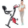 Folding Exercise Bike; Fitness Upright and Recumbent X-Bike with 10-Level Adjustable Resistance; Arm Bands and Backrest